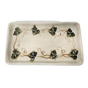 VTG Linens-N-Things Ceramic Hand Painted Grape Leave Serving Tray Rectangular